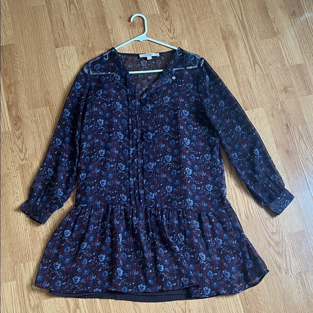 LOFT Burgundy Floral Blouse